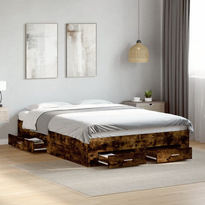 Bed Frame with Drawers without Mattress Smoked Oak 140x190 cm