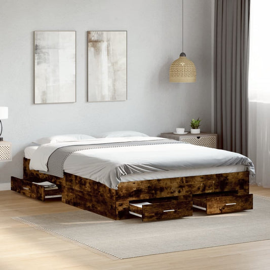 Bed Frame with Drawers without Mattress Smoked Oak 140x190 cm