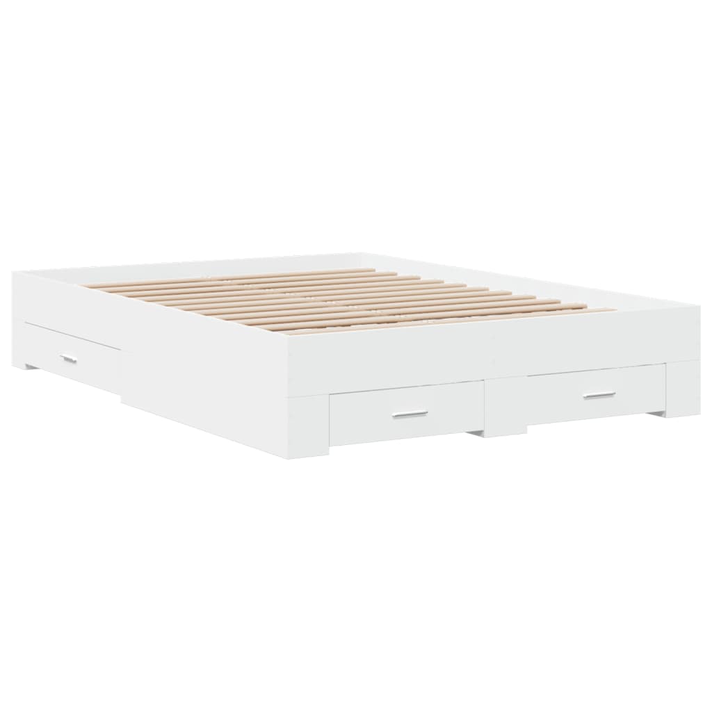 Bed Frame with Drawers without Mattress White 135x190 cm Double