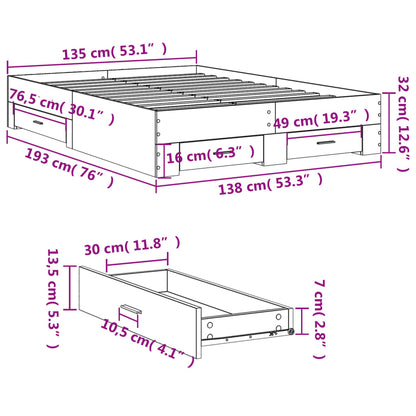Bed Frame with Drawers without Mattress Black 135x190 cm Double
