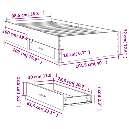 Bed Frame with Drawers without Mattress White 100x200 cm