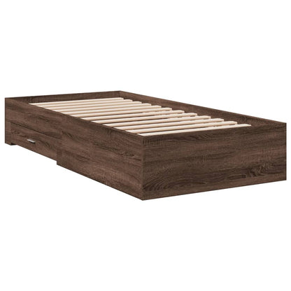 Bed Frame with Drawers without Mattress Brown Oak 100x200 cm