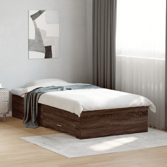 Bed Frame with Drawers without Mattress Brown Oak 100x200 cm