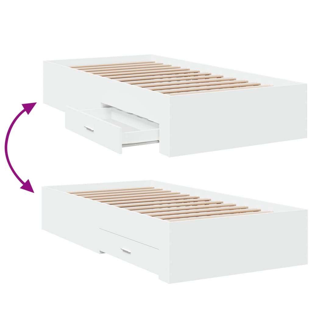 Bed Frame with Drawers without Mattress White 90x200 cm