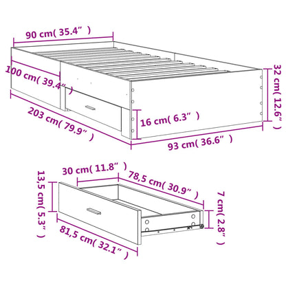 Bed Frame with Drawers without Mattress White 90x200 cm