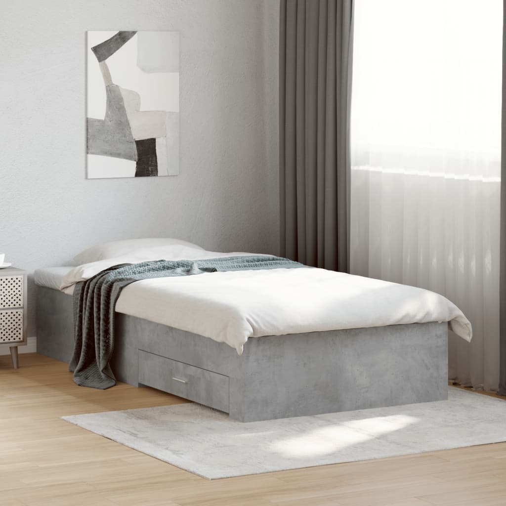 Bed Frame with Drawers without Mattress Concrete Grey 90x200 cm