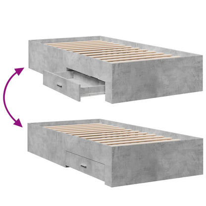 Bed Frame with Drawers without Mattress Concrete Grey 75x190 cm Small Single
