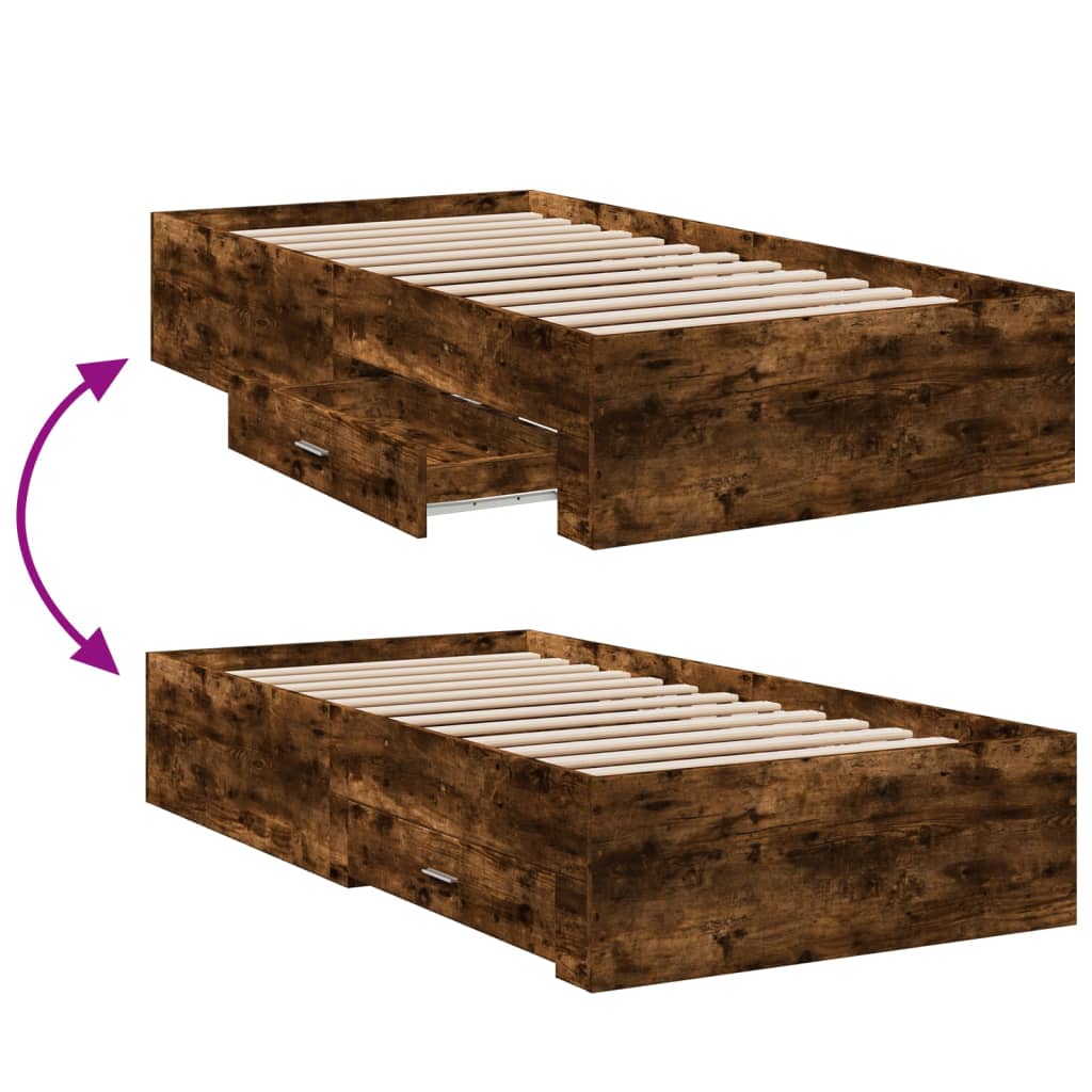 Bed Frame with Drawers without Mattress Smoked Oak 75x190 cm Small Single