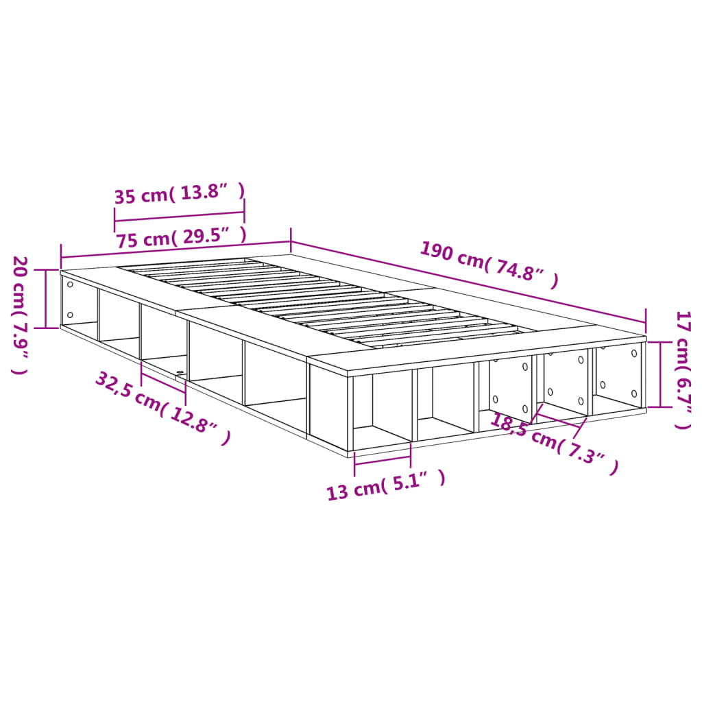 Bed Frame without Mattress Black 75x190 cm Small Single