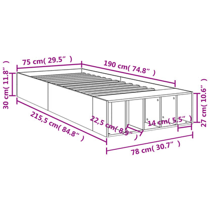 Bed Frame without Mattress Brown Oak 75x190 cm Small Single