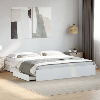 Bed Frame with Drawers without Mattress White 200x200 cm