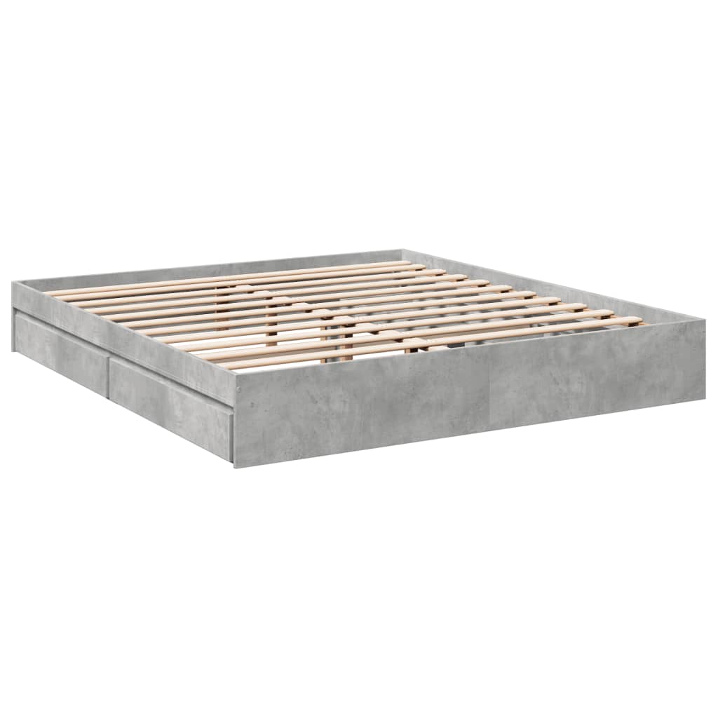 Bed Frame with Drawers without Mattress Concrete Grey 200x200 cm