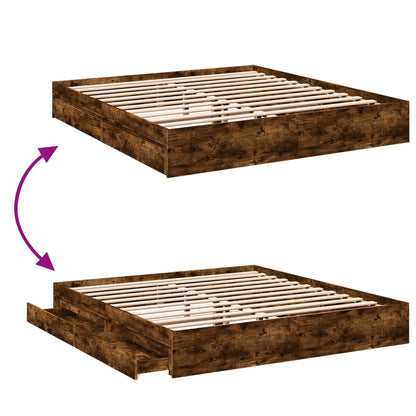 Bed Frame with Drawers without Mattress Smoked Oak 200x200 cm