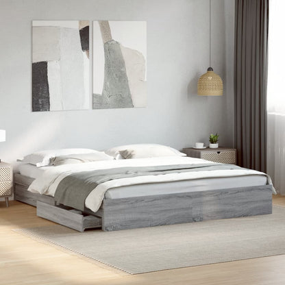 Bed Frame with Drawers without Mattress Grey Sonoma 180x200 cm Super King