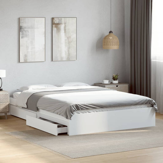 Bed Frame with Drawers without Mattress White 160x200 cm