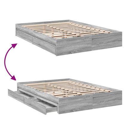 Bed Frame with Drawers without Mattress Grey Sonoma 150x200 cm King Size