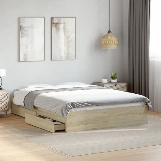 Bed Frame with Drawers without Mattress Sonoma Oak 140x200 cm