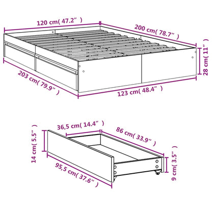 Bed Frame with Drawers without Mattress White 120x200 cm