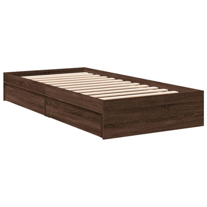 Bed Frame with Drawers without Mattress Brown Oak 100x200 cm