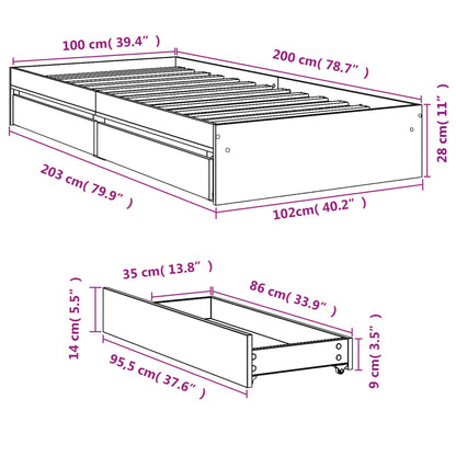 Bed Frame with Drawers without Mattress Brown Oak 100x200 cm