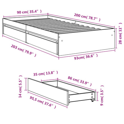 Bed Frame with Drawers without Mattress White 90x200 cm