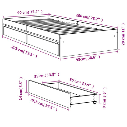 Bed Frame with Drawers without Mattress Concrete Grey 90x200 cm