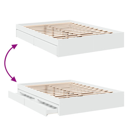 Bed Frame with Drawers without Mattress White 135x190 cm Double