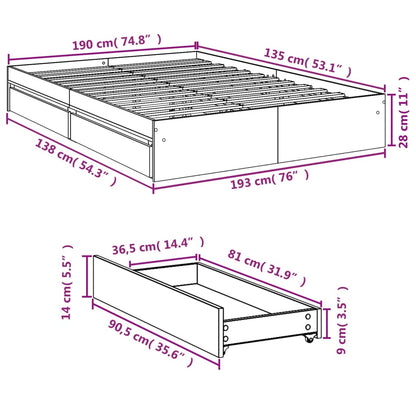Bed Frame with Drawers without Mattress White 135x190 cm Double