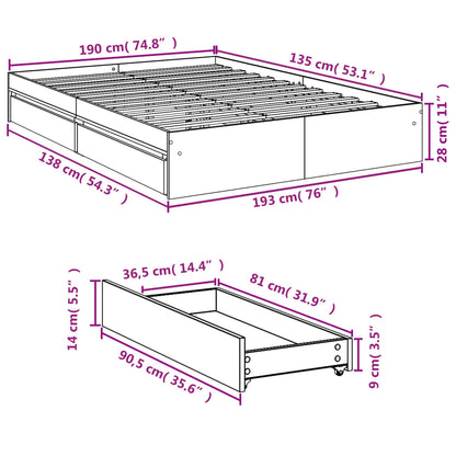Bed Frame with Drawers without Mattress Concrete Grey 135x190 cm Double
