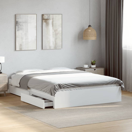 Bed Frame with Drawers without Mattress White 120x190 cm Small Double