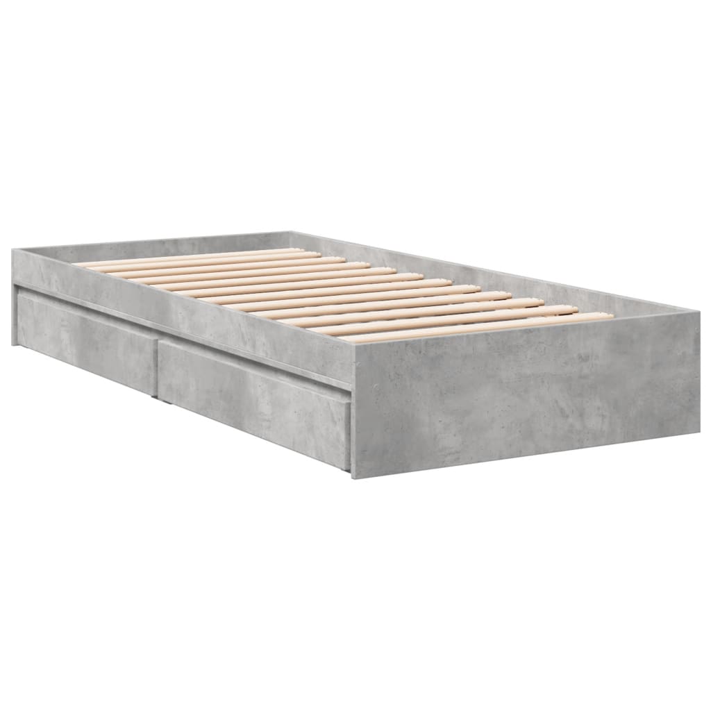 Bed Frame with Drawers without Mattress Concrete Grey 90x190 cm Single