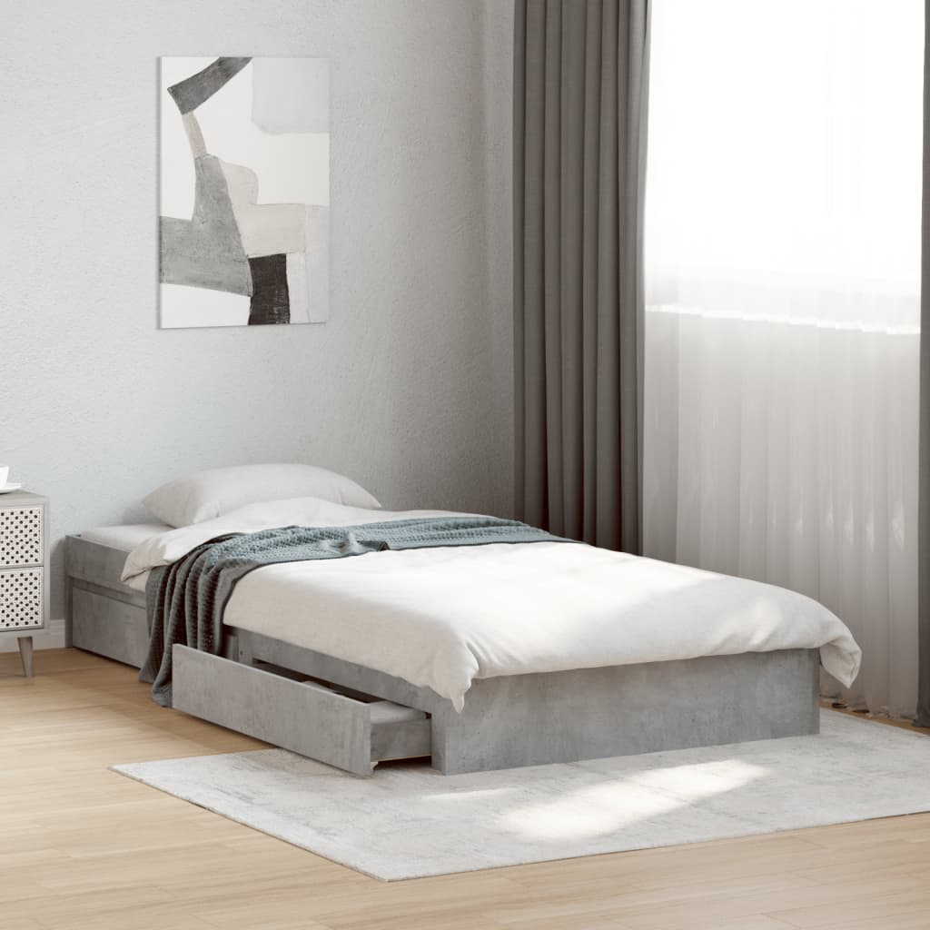 Bed Frame with Drawers without Mattress Concrete Grey 90x190 cm Single