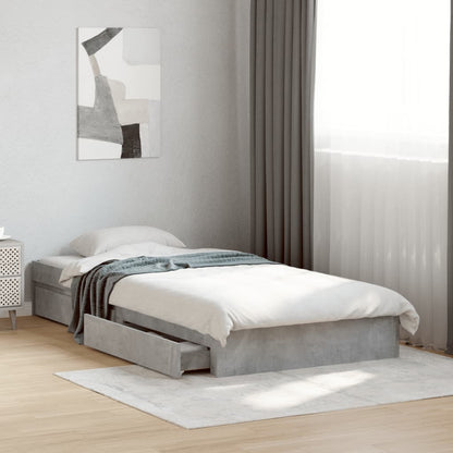 Bed Frame with Drawers without Mattress Concrete Grey 90x190 cm Single