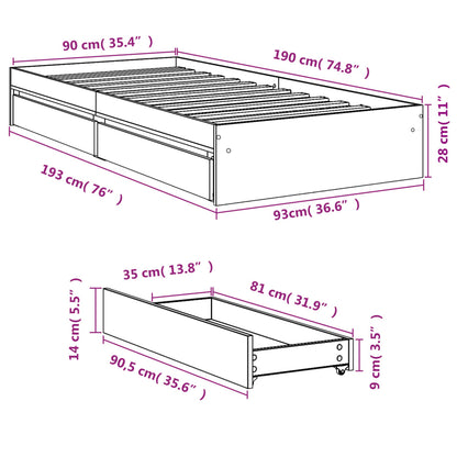 Bed Frame with Drawers without Mattress Grey Sonoma 90x190 cm Single