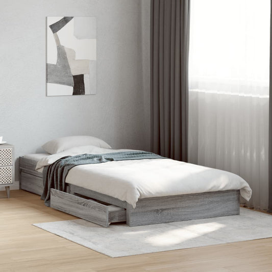 Bed Frame with Drawers without Mattress Grey Sonoma 90x190 cm Single