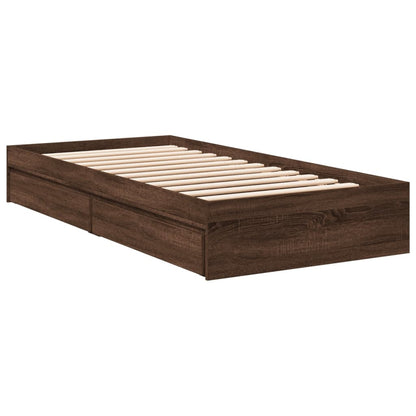 Bed Frame with Drawers without Mattress Brown Oak 90x190 cm Single
