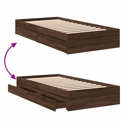 Bed Frame with Drawers without Mattress Brown Oak 90x190 cm Single