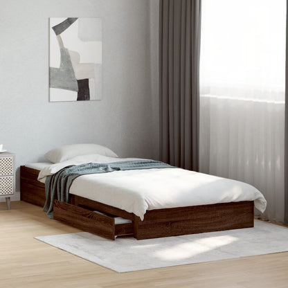 Bed Frame with Drawers without Mattress Brown Oak 90x190 cm Single