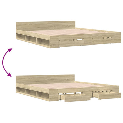 Bed Frame with Drawers without Mattress Sonoma Oak 180x200 cm Super King