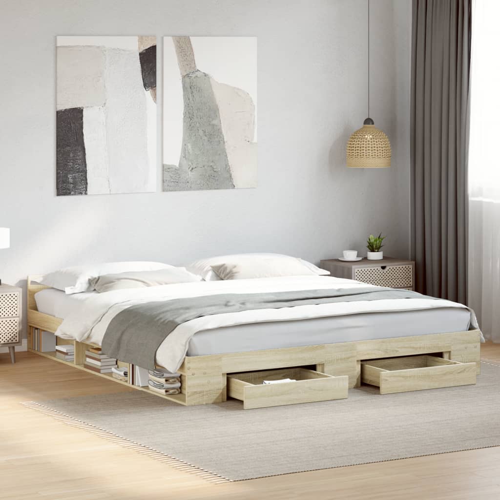 Bed Frame with Drawers without Mattress Sonoma Oak 180x200 cm Super King