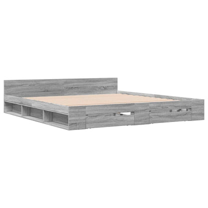 Bed Frame with Drawers without Mattress Grey Sonoma 180x200 cm Super King