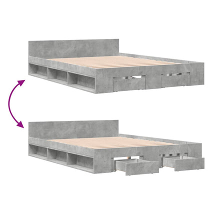 Bed Frame with Drawers without Mattress Concrete Grey 150x200 cm King Size