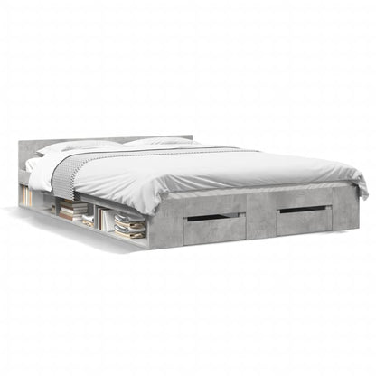 Bed Frame with Drawers without Mattress Concrete Grey 140x190 cm