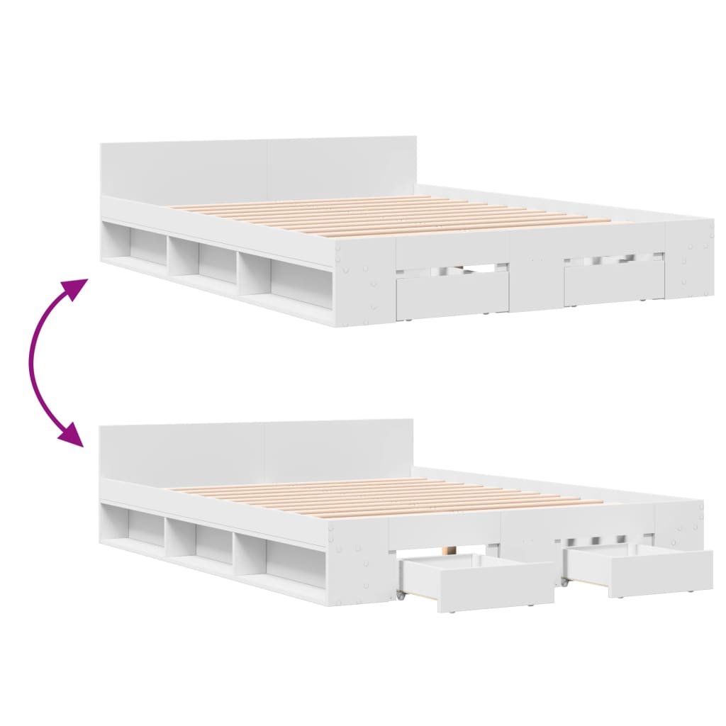 Bed Frame with Drawers without Mattress White 135x190 cm Double