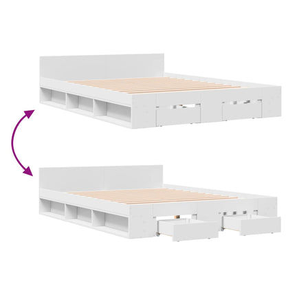 Bed Frame with Drawers without Mattress White 135x190 cm Double