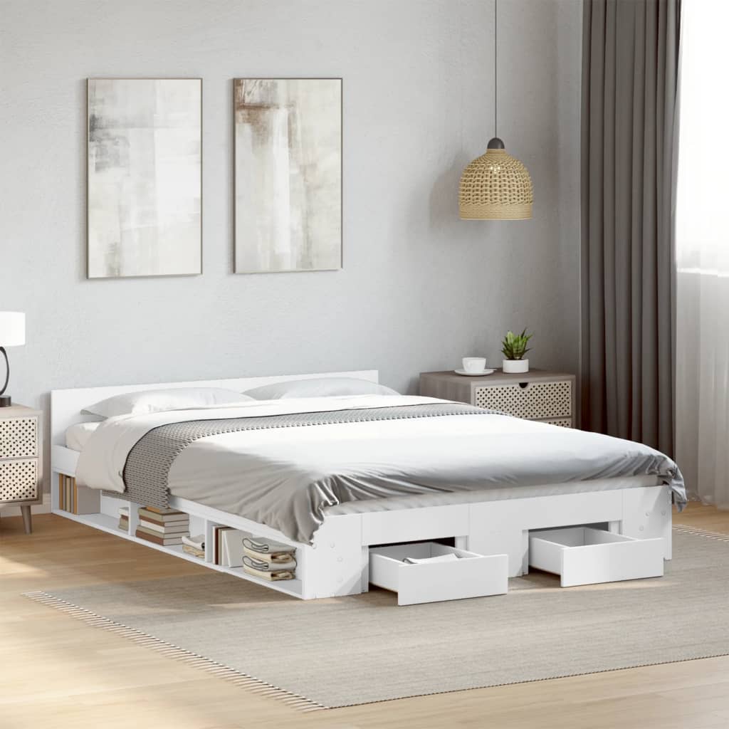 Bed Frame with Drawers without Mattress White 135x190 cm Double