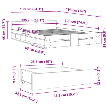 Bed Frame with Drawers without Mattress Concrete Grey 135x190 cm Double