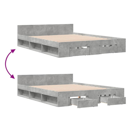Bed Frame with Drawers without Mattress Concrete Grey 120x190 cm Small Double