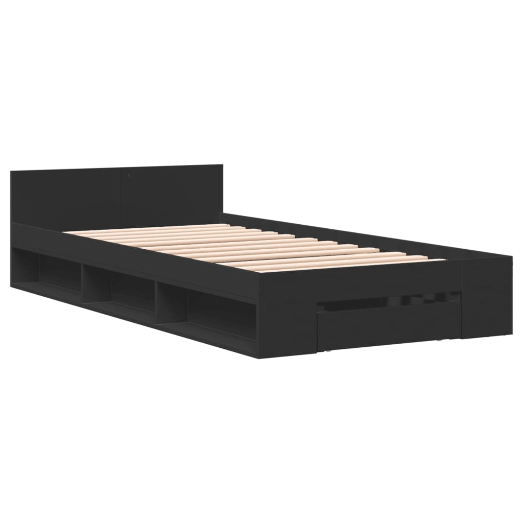 Bed Frame with Drawer without Mattress Black 100x200 cm