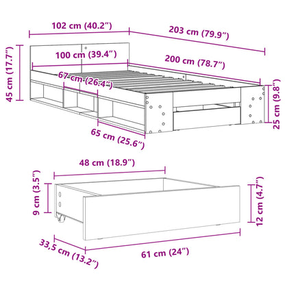 Bed Frame with Drawer without Mattress Black 100x200 cm